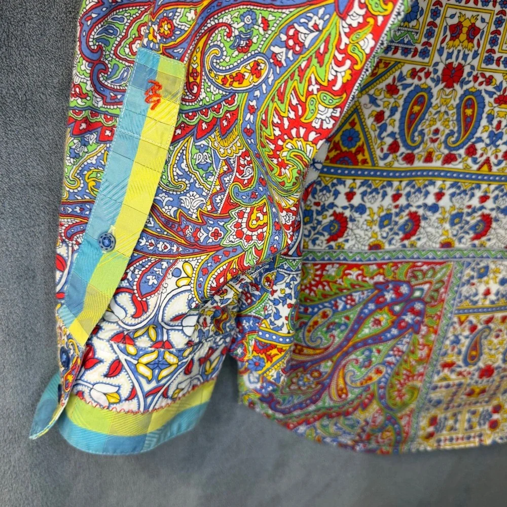 Robert Graham Mens XL Paisley Patchwork Long Sleeve Button Down Shirt Multi